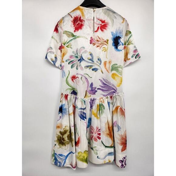 NWD ROSIE ASSOULIN Ebbs and Flows gathered floral linen mini dress Size 2 #2A501 - Picture 5 of 10